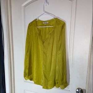 Rose + Olive / Yellow Polyester Blouse / Long Sleeves / XL